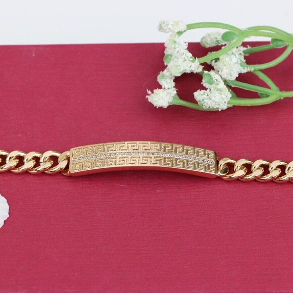 "Elegant Rose Gold Greek Key Bracelet with Crystal Detailing, XPBL0922 - Picture 1 of 12